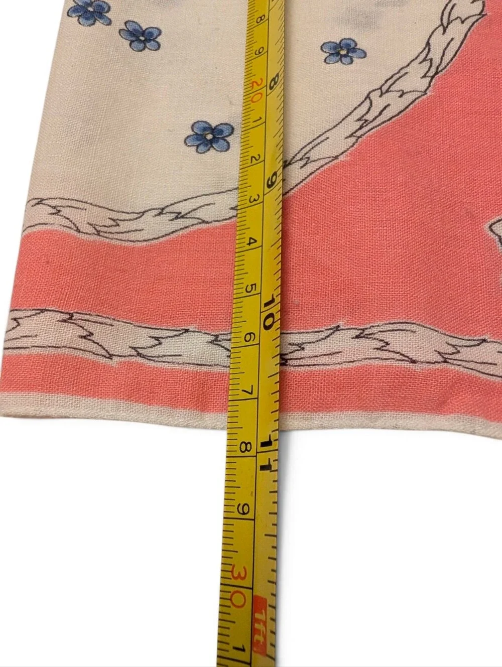 VINTAGE Hankerchief Floral Pink Blue Yellow White Colorful Bouquet Retro Print